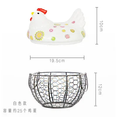 Ceramic Hen Kitchen Garlic Bread Storage Basket Container