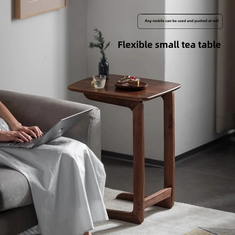 C-Shaped Side Table with Storage Shelf for Living Room