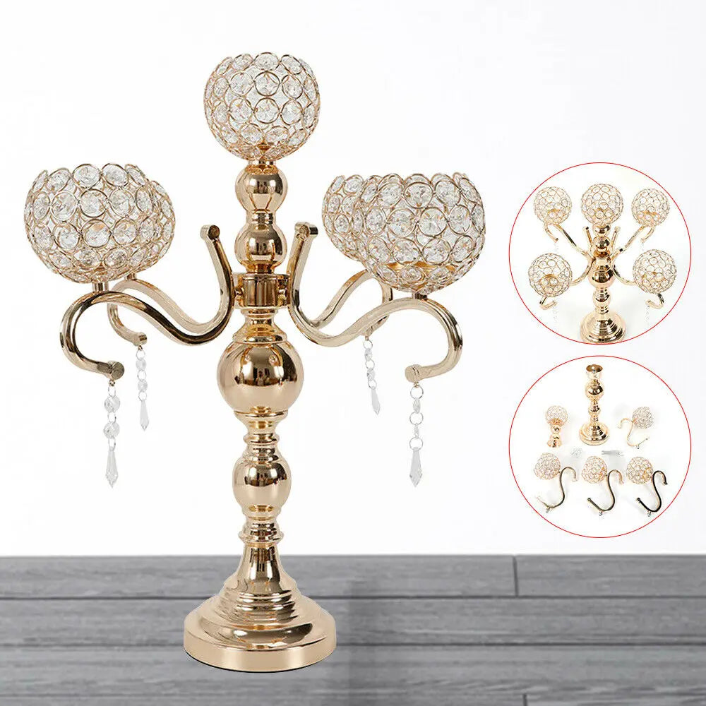 Modern Luxury 5-Arm Crystal Candle Holder Tabletop Ornament for Home Decor