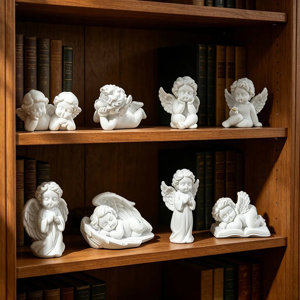 Vintage White Resin Cherub Angel Sculpture Tabletop Figurine for Home Decor
