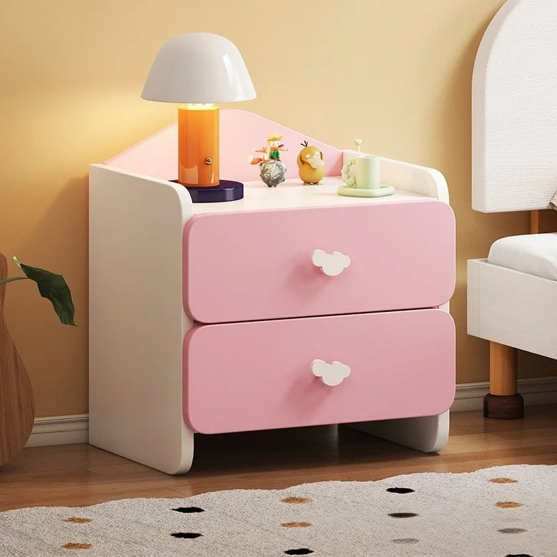 Modern Kids Bedside Table Cute Cream Style Bedroom Storage Locker Nightstand