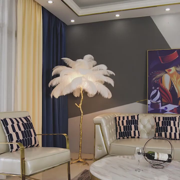 Modern Ostrich Feather LED Floor Lamp Resin Base Living Room Bedroom