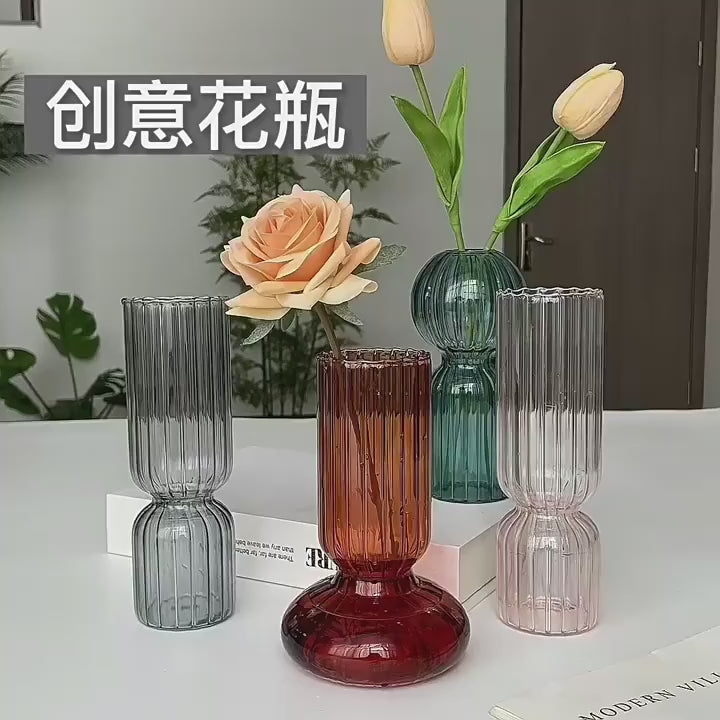 Creative Striped Glass Flower Vase Tabletop Ornament for Home Decor