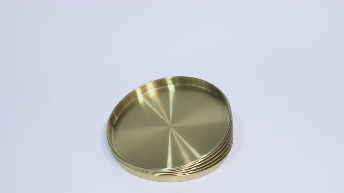 Modern Gold Stainless Steel Round Serving Tray Set for Tabletop Decor