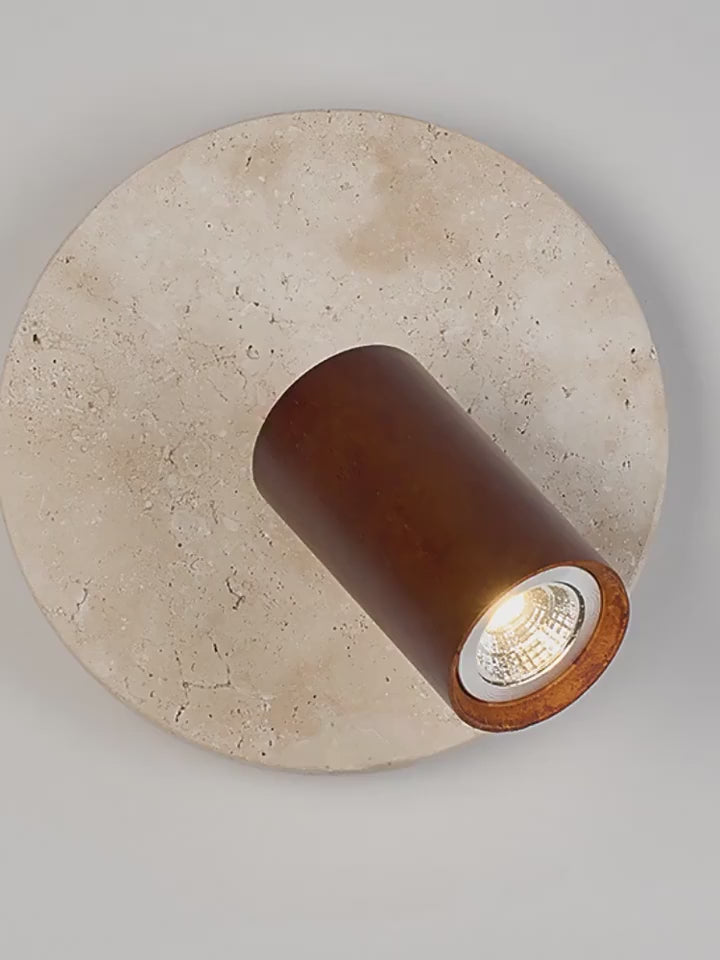 Modern Yellow Travertine and Glass LED Wall Lamp