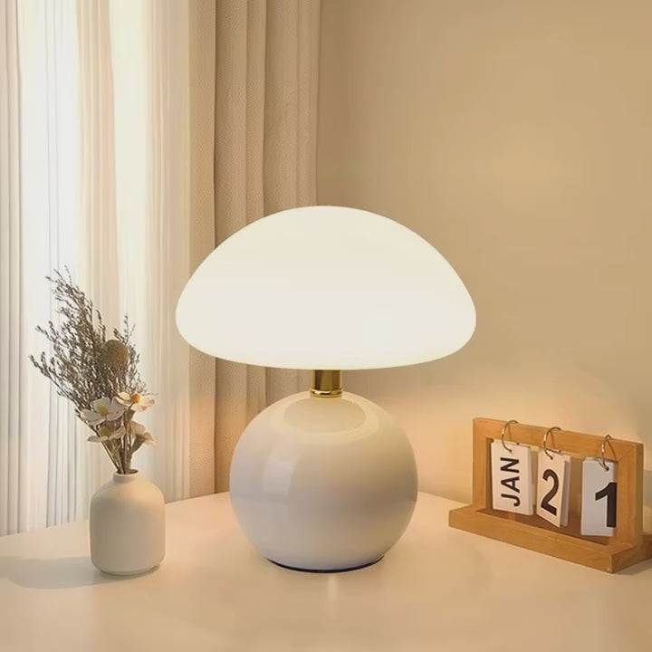 Mushroom Small Table Lamp Cream Roller Molded Ceramic Atmosphere Lamp Eye Protection LED Lamp Bedroom Headboard Decoration Light