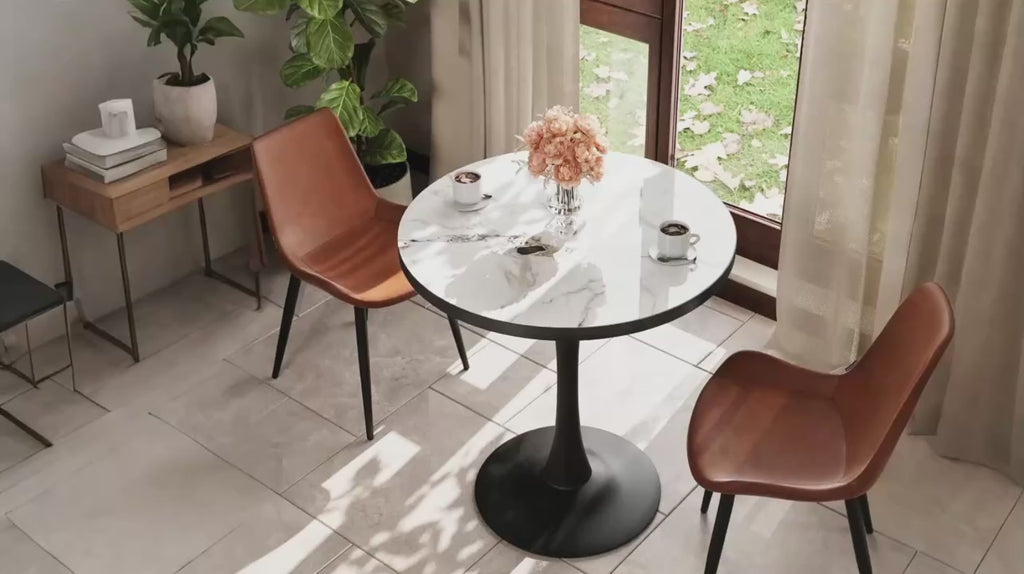 77cm Round Dining Table for 2-3 People Sintered Stone Top Stable Base Coffee Table Circle Kitchen Tables Chairs Not Included