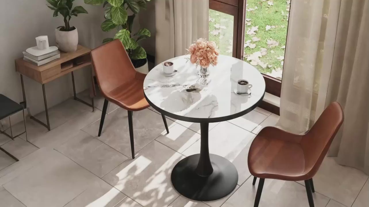 77cm Round Dining Table for 2-3 People Sintered Stone Top Stable Base Coffee Table Circle Kitchen Tables Chairs Not Included