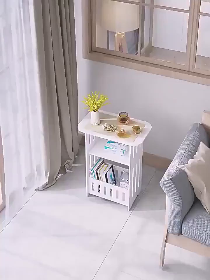 Modern Small Bedside Table with Storage Shelf and Drawer White