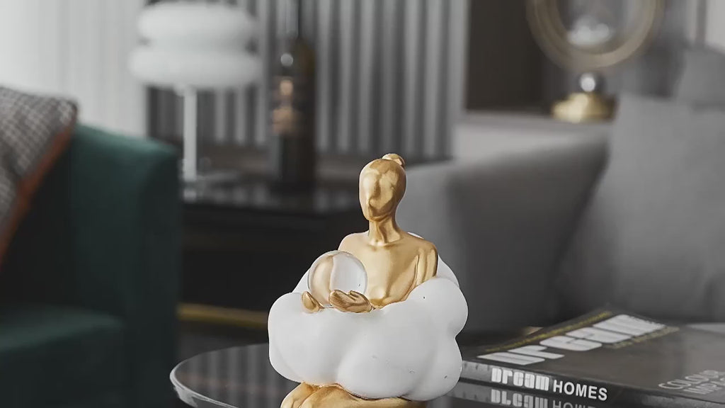 Modern Resin Cloud Girl Sculpture Tabletop Ornament for Home Decor