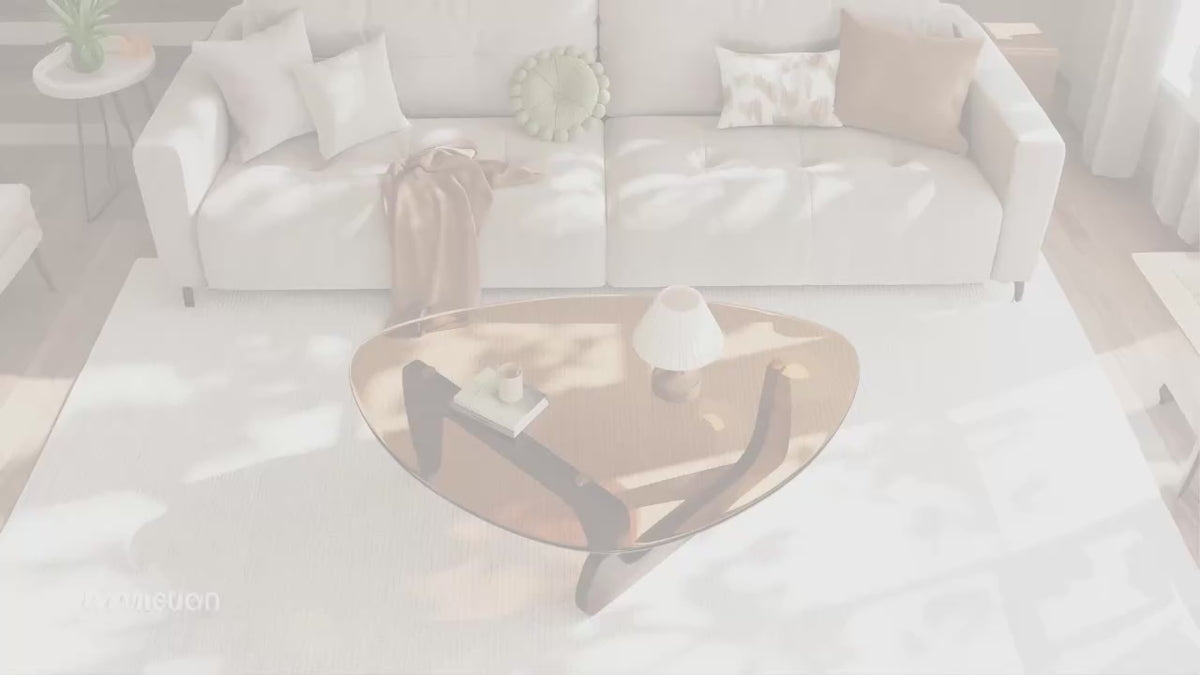 111cm Modern Amber Glass Triangular Coffee Table with Wooden Frame