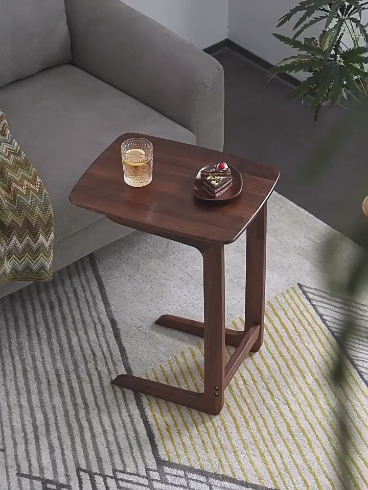 C-Shaped Side Table with Storage Shelf for Living Room