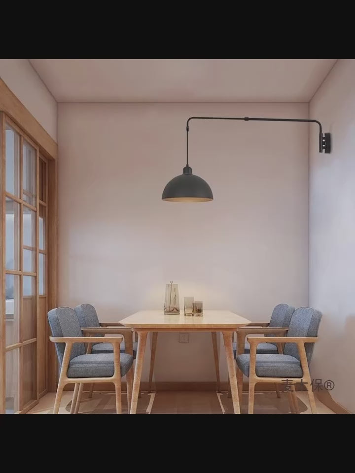 Industrial Long Pole Swing Arm Black Wall Light LED Adjustable Rotary Hanging Bedside Light Dining Table Home Living Room Decor